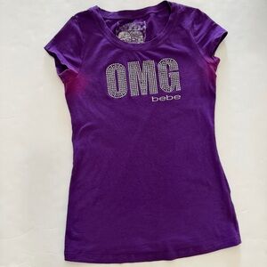 Bebe Embellished Tee in Vibrant Purple with OMG Design